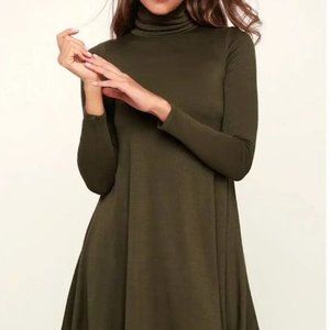 Lulus Olive Green Turtle Neck Shift Dress (Large)